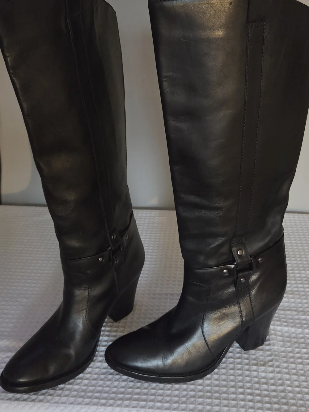 Via Spiga Black Leather Knee High Harness Riding Boots Vero CuoioSize 8.5